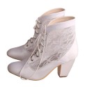 ELLEN White Lace Up Ankle Wedding Boots Block Heel