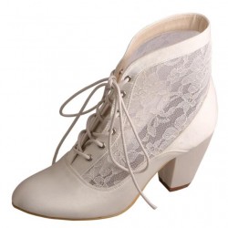 ELLEN Ivory Lace Up Ankle Wedding Boots