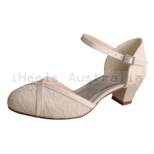 ELLEN Ivory Lace Mary Jane 2 Inch Wedding Block Heels