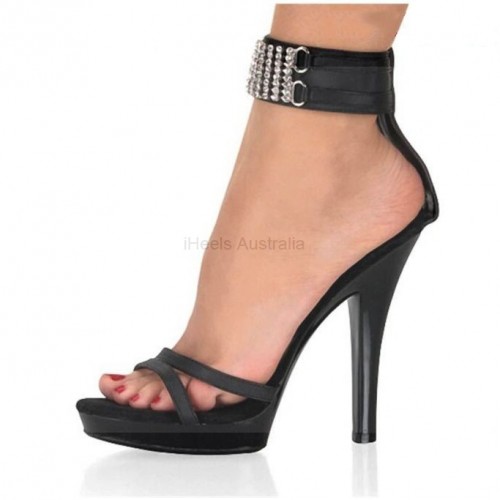 ADORE Sexy Black Sparkly Wide Ankle Strap 5 Inch Heels