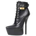 GAGA Fetish Black Matt Locking 7 Inch Platform Heel Ankle Boots