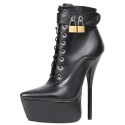 GAGA Fetish Black Locking Platform High Heel Ankle Boots