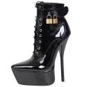 GAGA Fetish Black Patent Locking 7 Inch Platform Heel Ankle Boots