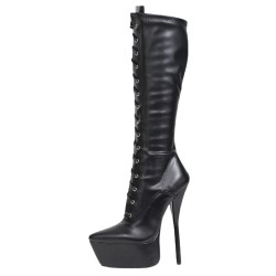 GAGA Fetish Black 7 Inch Platform Heel Knee High Boots