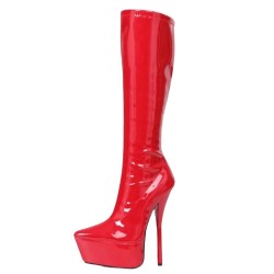 GAGA Fetish Red Platform 7 Inch Heel Knee High Boots