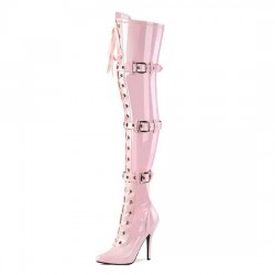 SEDUCE Pink 5 Inch Heel Thigh High Boots with Buckle 