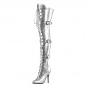 SEDUCE Silver 5 Inch Heel Thigh High Boots with Buckle