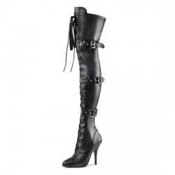 SEDUCE Black 5 Inch Heel Thigh High Boots with Buckle