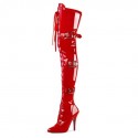 SEDUCE Red Patent 5 Inch Heel Thigh High Boots with Buckle