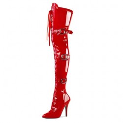 SEDUCE Red Patent 5 Inch Heel Thigh High Boots with Buckle