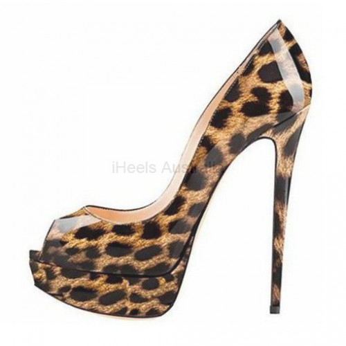 ELLIE Sexy Leopard Peep Toe 5 Inch Platform Stiletto Heels