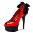 DELIGHT Sexy Black/Red Peep Toe 6 Inch Platform Heels with Bow On Back