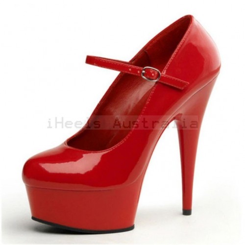 DELIGHT Red Mary Jane 6 Inch platform Heel Pumps