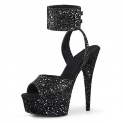 DELIGHT Black Glitter 6 Inch Stripper Heels with Ankle Band