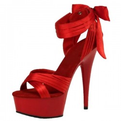 DELIGHT Red 6 Inch Stripper Heels with Bow On Back