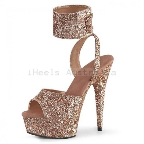 DELIGHT Rose Gold Glitter 6 Inch Stripper Heels with Ankle Band