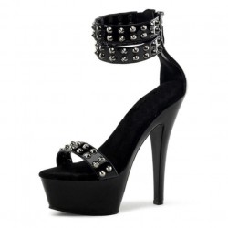 DELIGHT Black Studded Strap 6 Inch Platform Heels