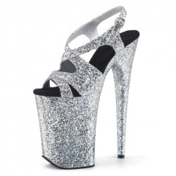 INFINITY Silver Glitter Cross Strap 9 Inch Platform Heels