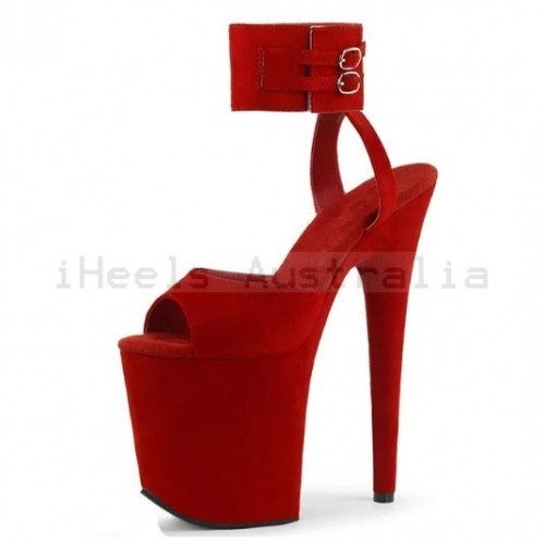 FLAMINGO Sexy Red 8 Inch Platform Heels with Ankle Band