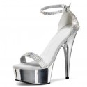 ADORE Sexy Silver Glitter Ankle Strap 6 Inch Platform Heels