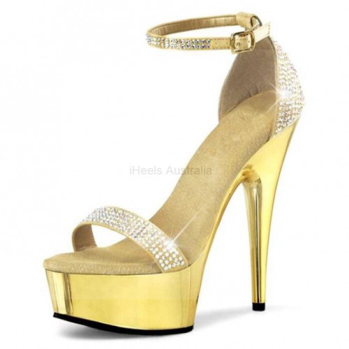 ADORE Sexy Gold Glitter Ankle Strap 6 Inch Platform Heels