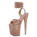 FLAMINGO Sexy Rose Gold Glitter Ankle Strap 8 Inch Platform Heels