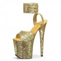 FLAMINGO Sexy Gold Glitter Ankle Strap 8 Inch Platform Heels