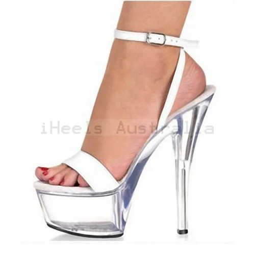 DELIGHT Sexy White One Strap Clear 6 Inch Platform Heel Sandals