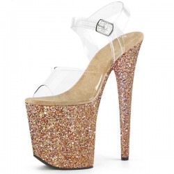 FLAMINGO Clear/Rose Gold Glitter 8 Inch Stripper Heels