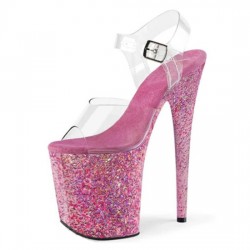 FLAMINGO Clear/Rose Pink Glitter 8 Inch Stripper Heels