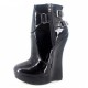 GAGA Sexy Black Patent Duo Buckle 7 Inch Wedge Heel Ankle Boots