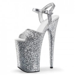 INFINITY Silver Glitter 9 Inch Platform Heels