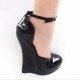 GAGA Sexy Blalck Closed Toe High Heel Wedges with Ankle Strap