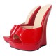 GAGA Sexy Red Peep Toe High Heel Wedge Mules