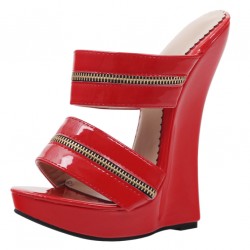 GAGA Sexy Red High Heel Wedge Slides