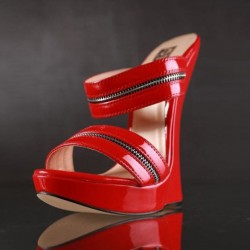 GAGA Sexy Red High Heel Wedge Slides