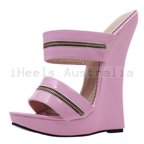 GAGA Sexy Pink High Heel Wedge Slides