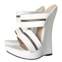 GAGA Sexy White Matt High Heel Wedge Slides