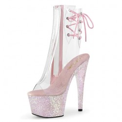 ADORE Clear Open Toe Pink Glitter 7 Inch Platform Stripper Heels