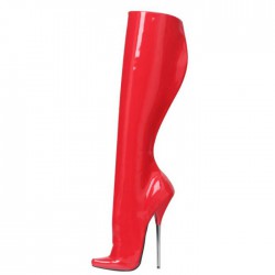 SCREAM Kinky Red Sexy Plus Size Knee High Boots 7 Inch Metal Heel
