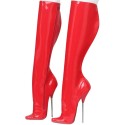 SCREAM Kinky Red Sexy Plus Size Knee High Boots 7 Inch Metal Heel