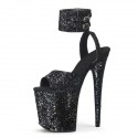 FLAMINGO Sexy Black Glitter 8 Inch Platform Stripper Heels Ankle Band