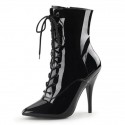 SEDUCE Sexy Black Patent Lace Up 5 Inch Heel Ankle Boots