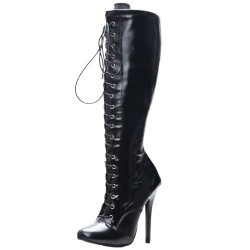 SCREAM Sexy Black Lace Up Plus Size 5 Inch Heel Knee High Boots