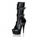 DELIGHT Sexy Black Lace Up 6 Inch Heel Ankle Boots with Buckle