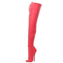 SCREAM Kinky Red Matt Sexy Lace Up Plus Size Crotch High Heel Boots