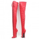 SCREAM Kinky Red Matt Sexy Lace Up Plus Size Crotch High Heel Boots Pair