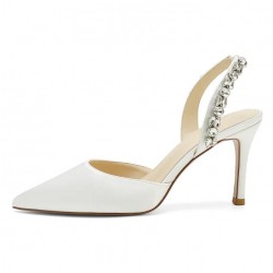 BELLA Ivory Satin Crystal Slingback Wedding High Heels 