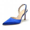 BELLA Royal Blue Satin Sparkly Slingback Wedding High Heels 