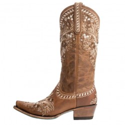 CUTE Brown Embroidery Knee High Cowgirl Boots